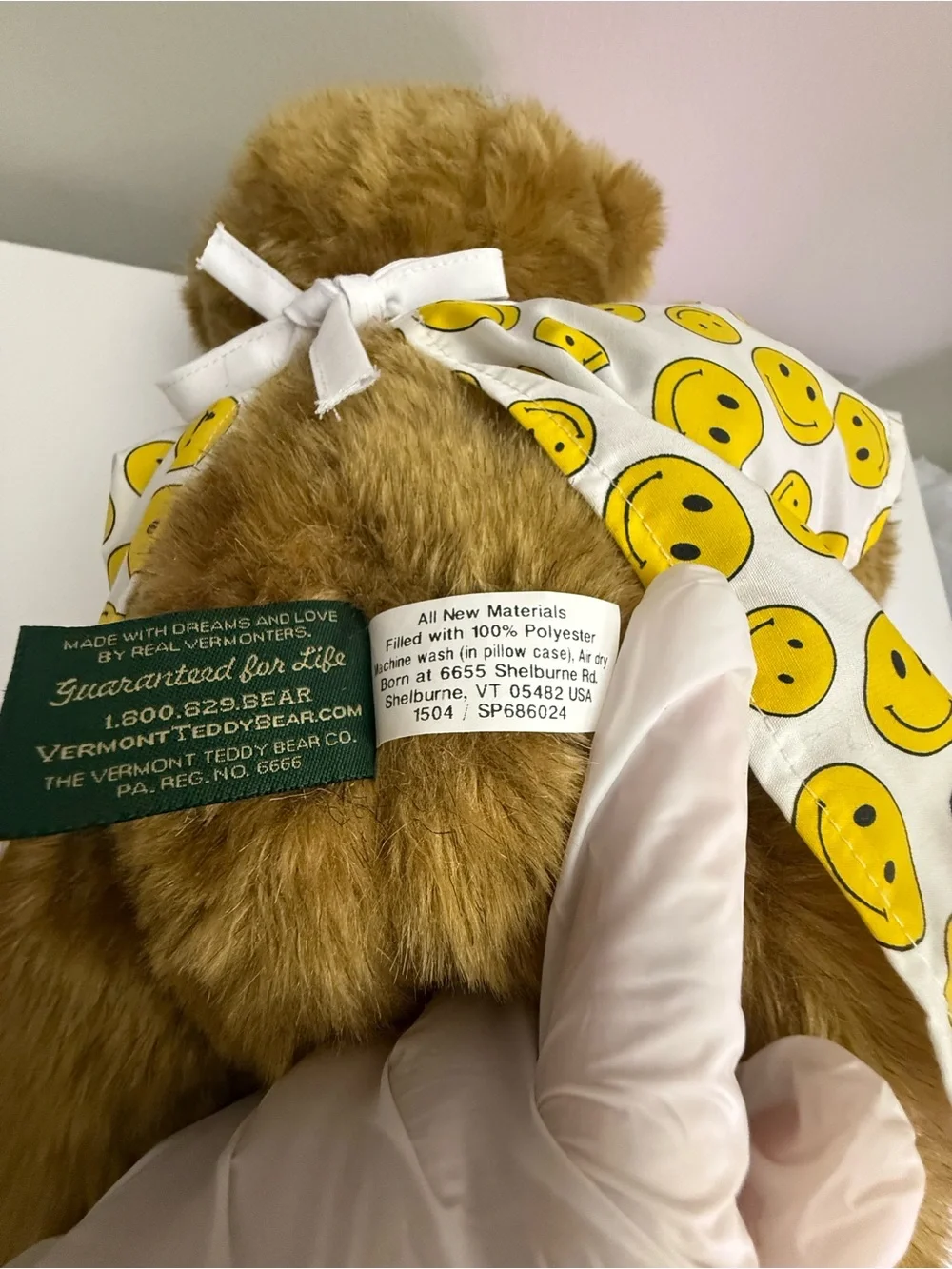 Vermont Teddy Bear Jointed Get Well Hospital Gown Plush 15